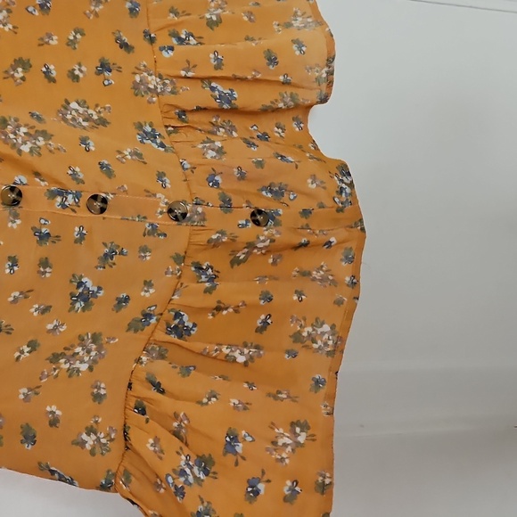Orange Floral Button-Down V-Neck Blouse, Lightweight, Sheer, Sz XL - Picture 3 of 8